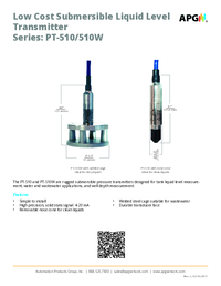 Thumbnail of document Data Sheet - PT-510 Low Cost Summersible Pressure Transducer for Clean Liquids
